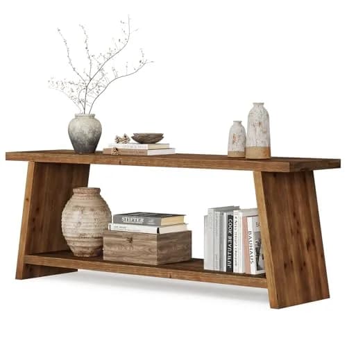 LITTLE TREE Solid Wood TV Stand for 55/60/65 inch TVs | Farmhouse 2-Tier Media Console Walnut 63-Inch thumbnail 4