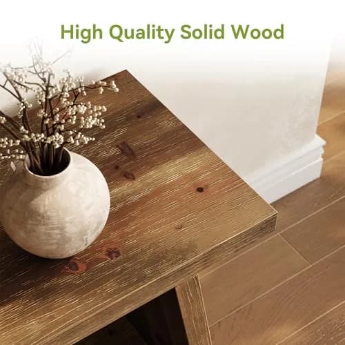 LITTLE TREE Solid Wood TV Stand for 55/60/65 inch TVs | Farmhouse 2-Tier Media Console Walnut 63-Inch thumbnail 2