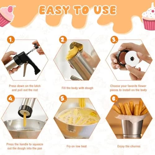 bigjvbfv Churro Maker Machine with 3 Tips & Piping Bag, Stainless Steel, Black | Easy Homemade Churros thumbnail 7