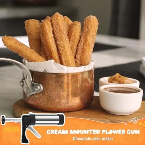 bigjvbfv Churro Maker Machine with 3 Tips & Filling Bag | Stainless Steel, Black (22x15x5.6 cm) thumbnail 6