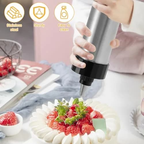 bigjvbfv Churro Maker Machine with 3 Tips & Filling Bag | Stainless Steel, Black (22x15x5.6 cm) thumbnail 2