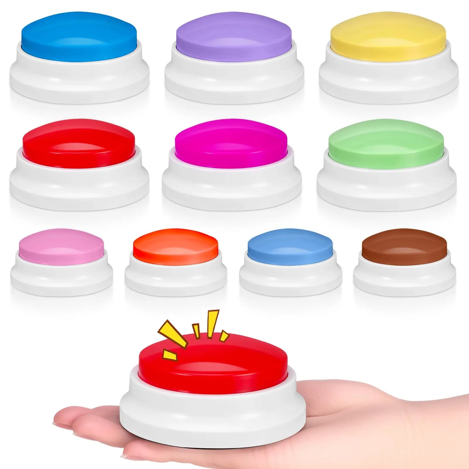 Ovveroche 10 Pieces Recordable Answer Buzzers | Classroom Buzzers for Study, Office, Home, Pet Training Toy — Brilliant Color