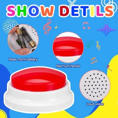 Ovveroche 10 Pieces Recordable Answer Buzzers | Classroom Buzzers for Study, Office, Home, Pet Training Toy thumbnail 2