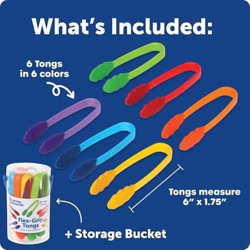 Learning Resources Flex-Grip Tongs | Fine Motor Skills for Kids, Bright Colors, Reusable Storage (15.49cm/6in) thumbnail 6