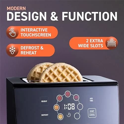 Nostalgia Inspirex Two Slice Touchscreen Toaster, Black | Modern Kitchen Essential thumbnail 4