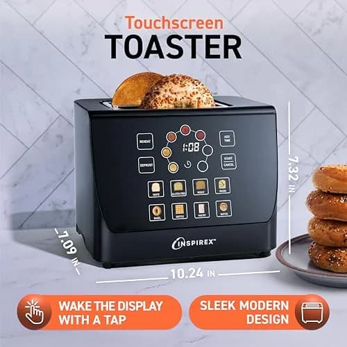 Nostalgia Inspirex Two Slice Touchscreen Toaster, Black | Modern Kitchen Essential thumbnail 2