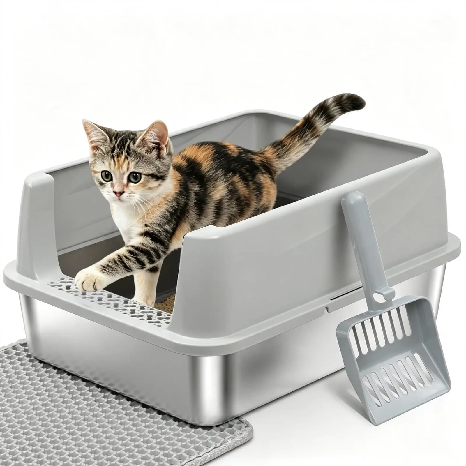 Exovyn Stainless Steel Litter Box with Lid | Small Cat Kitten Litter Box, Odor Control, Anti-Leakage, 17.5x13.6x8in