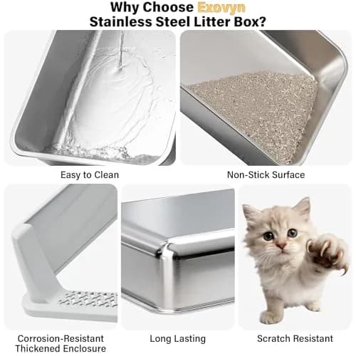 Exovyn Stainless Steel Litter Box with Lid | Small Cat Kitten Litter Box, Odor Control, Anti-Leakage, 17.5x13.6x8in thumbnail 4