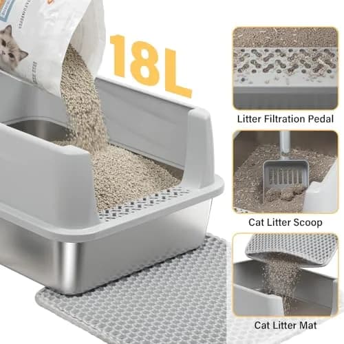 Exovyn Stainless Steel Litter Box with Lid | Small Cat Kitten Litter Box, Odor Control, Anti-Leakage, 17.5x13.6x8in thumbnail 5
