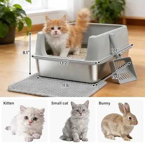 Exovyn Stainless Steel Litter Box with Lid | Small Cat Kitten Litter Box, Odor Control, Anti-Leakage, 17.5x13.6x8in thumbnail 2