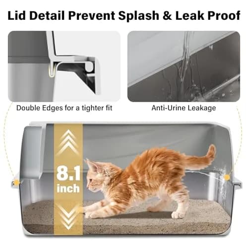 Exovyn Stainless Steel Litter Box with Lid | Small Cat Kitten Litter Box, Odor Control, Anti-Leakage, 17.5x13.6x8in thumbnail 3