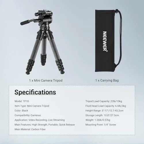 NEEWER Carbon Fiber Desktop Mini Tripod 10.8" | Portable Travel Camera Support thumbnail 7