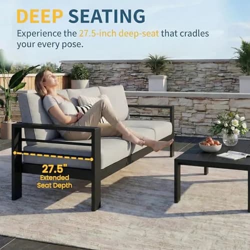 Solaste Aluminum Patio Furniture Set for All Weather | Oversized Metal Outdoor Furniture with 27.5" Deep Seating thumbnail 6