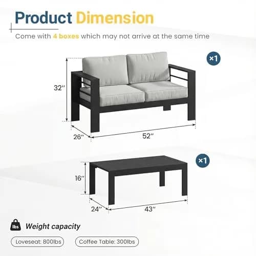 Solaste Aluminum Patio Furniture Set for All Weather | Oversized Metal Outdoor Furniture with 27.5" Deep Seating thumbnail 2
