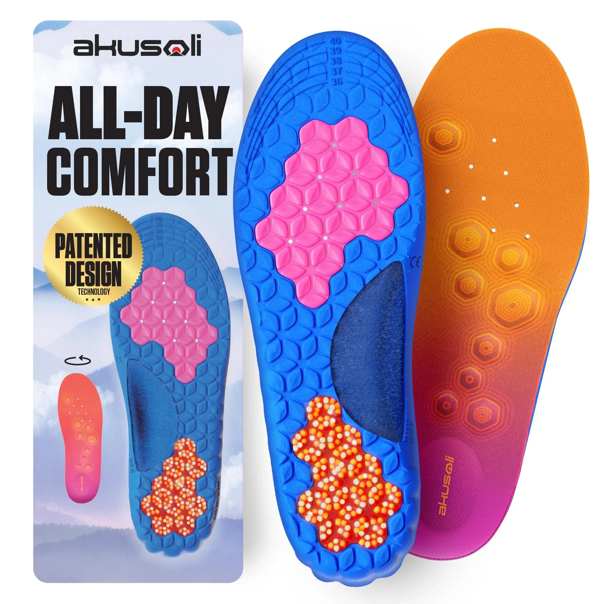 Akusoli Shoe Inserts for Women & Men S/M | All-Day Comfort & Support