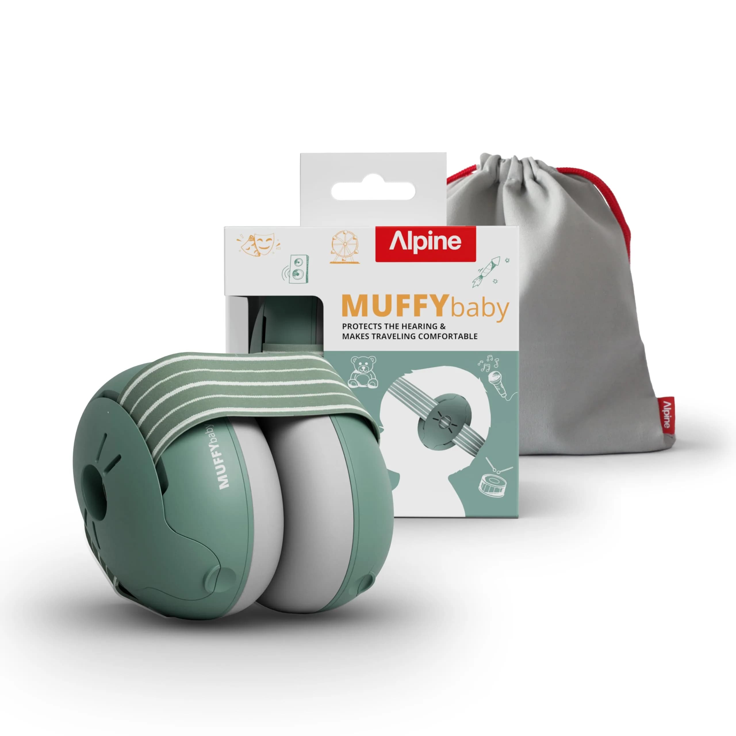 Alpine Muffy Baby Ear Protection Earmuffs - Sage Green for Babies & Toddlers - main product image