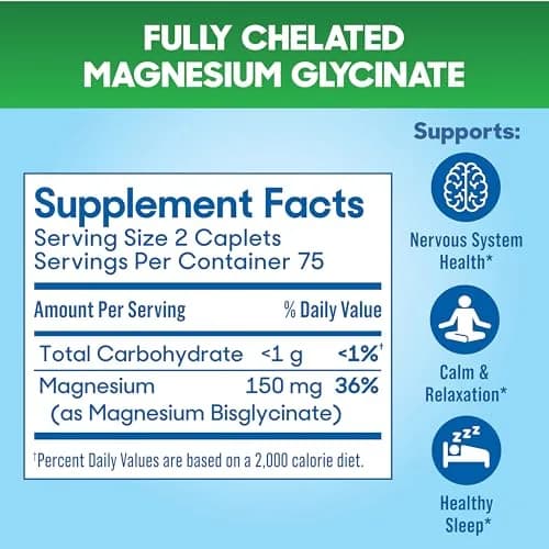 SlowMag Magnesium Glycinate Caplets 150 Count | Slow-Release Calm & Stress Support for Women & Men thumbnail 4