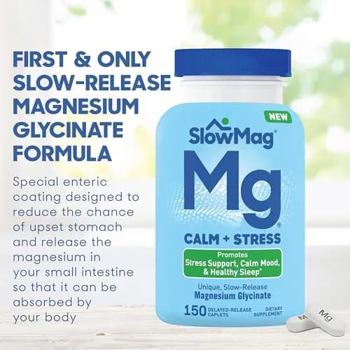 SlowMag Magnesium Glycinate Caplets 150 Count | Slow-Release Calm & Stress Support for Women & Men thumbnail 2