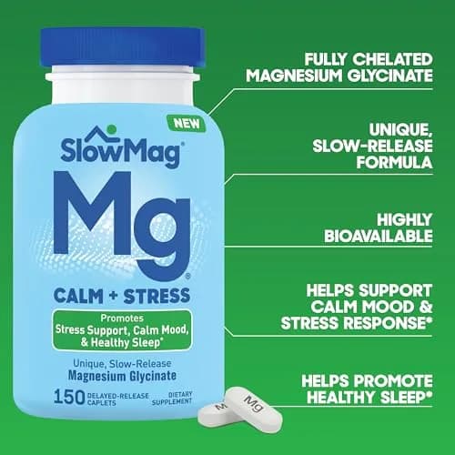 SlowMag Magnesium Glycinate Caplets 150 Count | Slow-Release Calm & Stress Support for Women & Men thumbnail 3