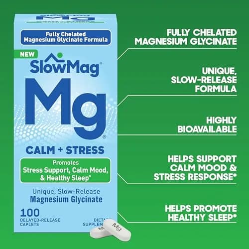 SlowMag Magnesium Glycinate Caplets 100 Count | Slow-Release Calm & Stress Support thumbnail 4