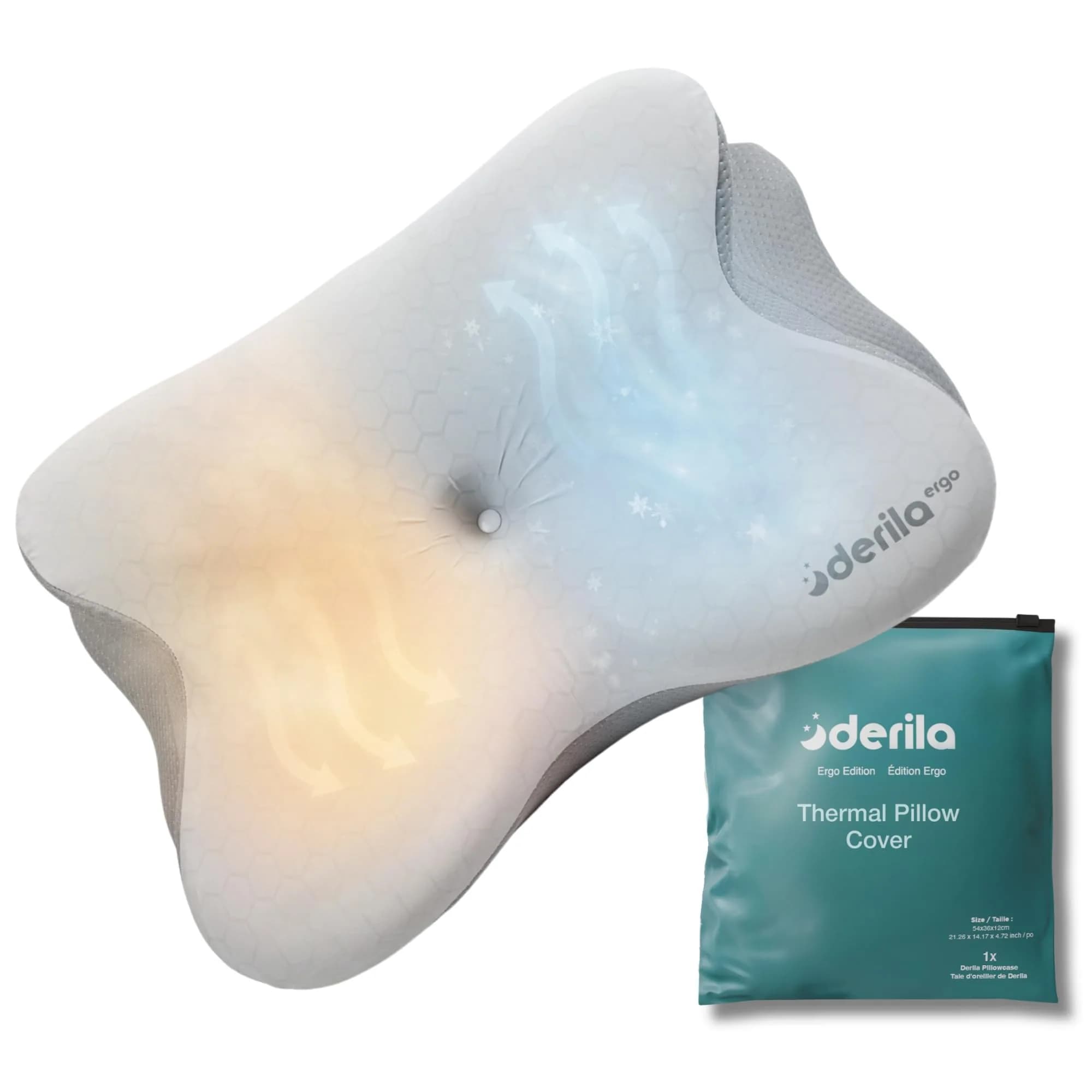 Derila Ergo Thermal Pillow Cover for Cervical Neck Pillow 54cm x 36cm x 12cm | Cooling Fabric for Better Sleep