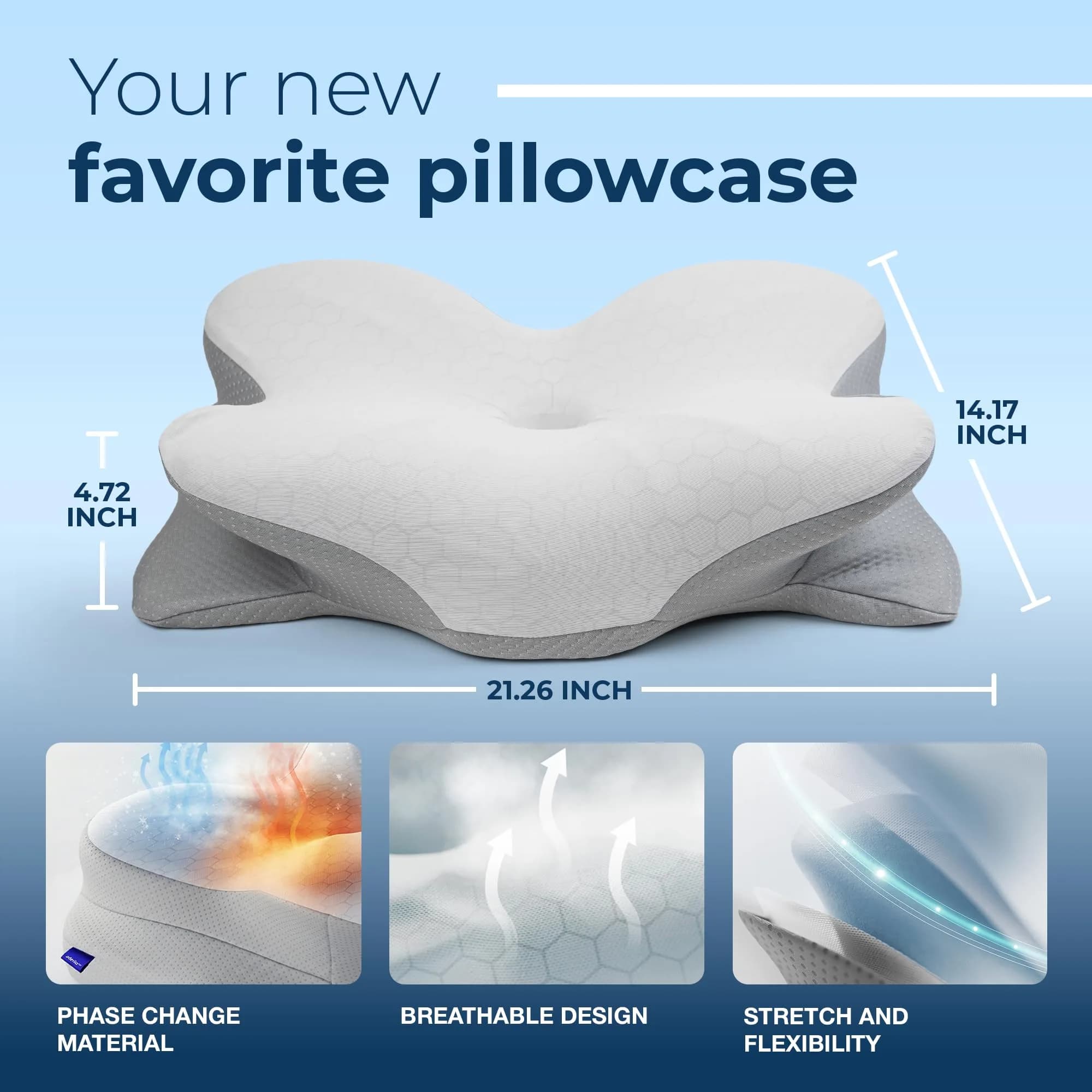 Derila Ergo Thermal Pillow Cover for Cervical Neck Pillow 54cm x 36cm x 12cm | Cooling Fabric for Better Sleep - view 2