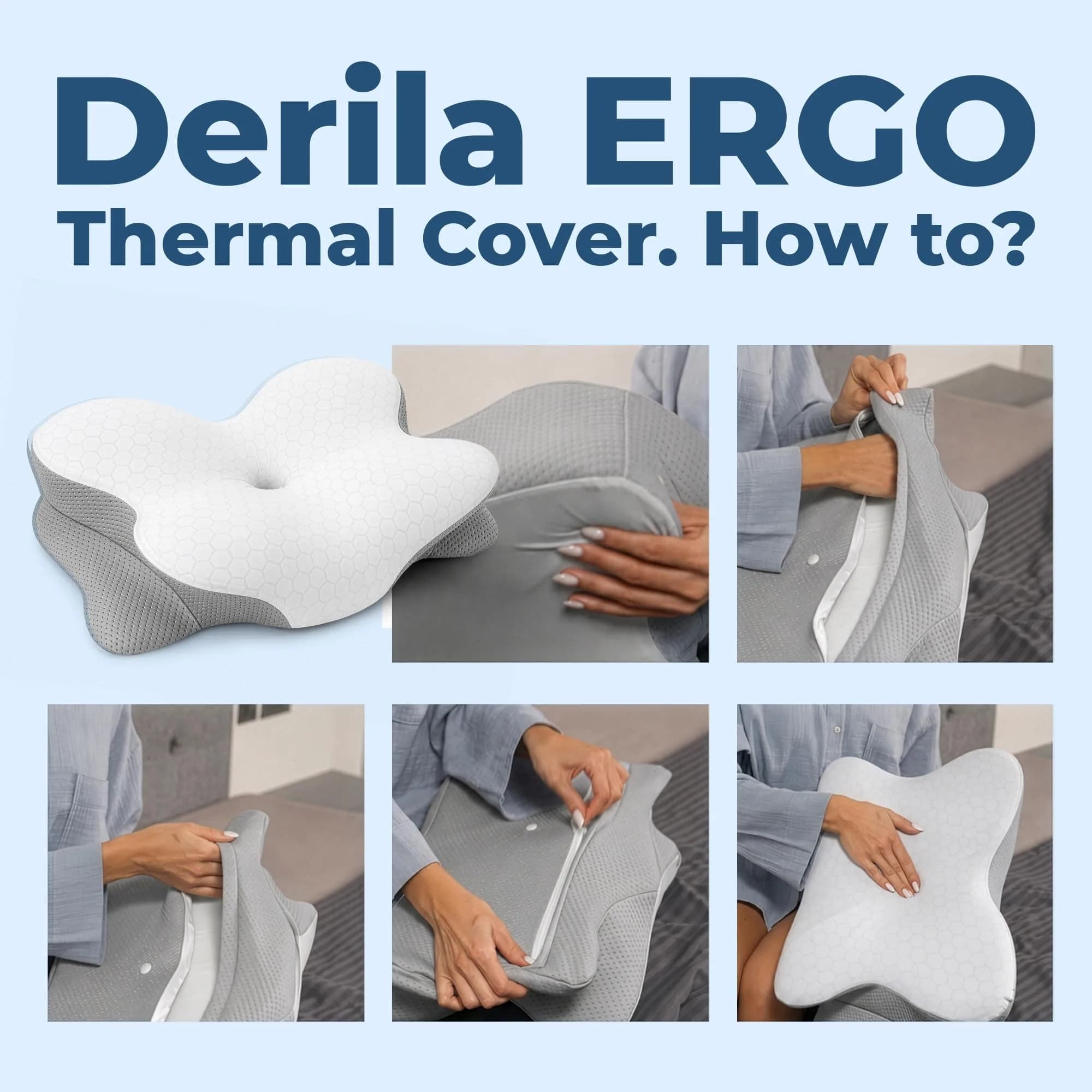Derila Ergo Thermal Pillow Cover for Cervical Neck Pillow 54cm x 36cm x 12cm | Cooling Fabric for Better Sleep - view 3