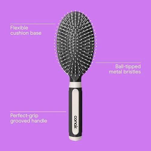Conair Salon Results 3-Pack Hair Brushes with Metal Bristles & Cushion Base, Black | Detangling & Smoothing for Thick, Curly Hair thumbnail 2