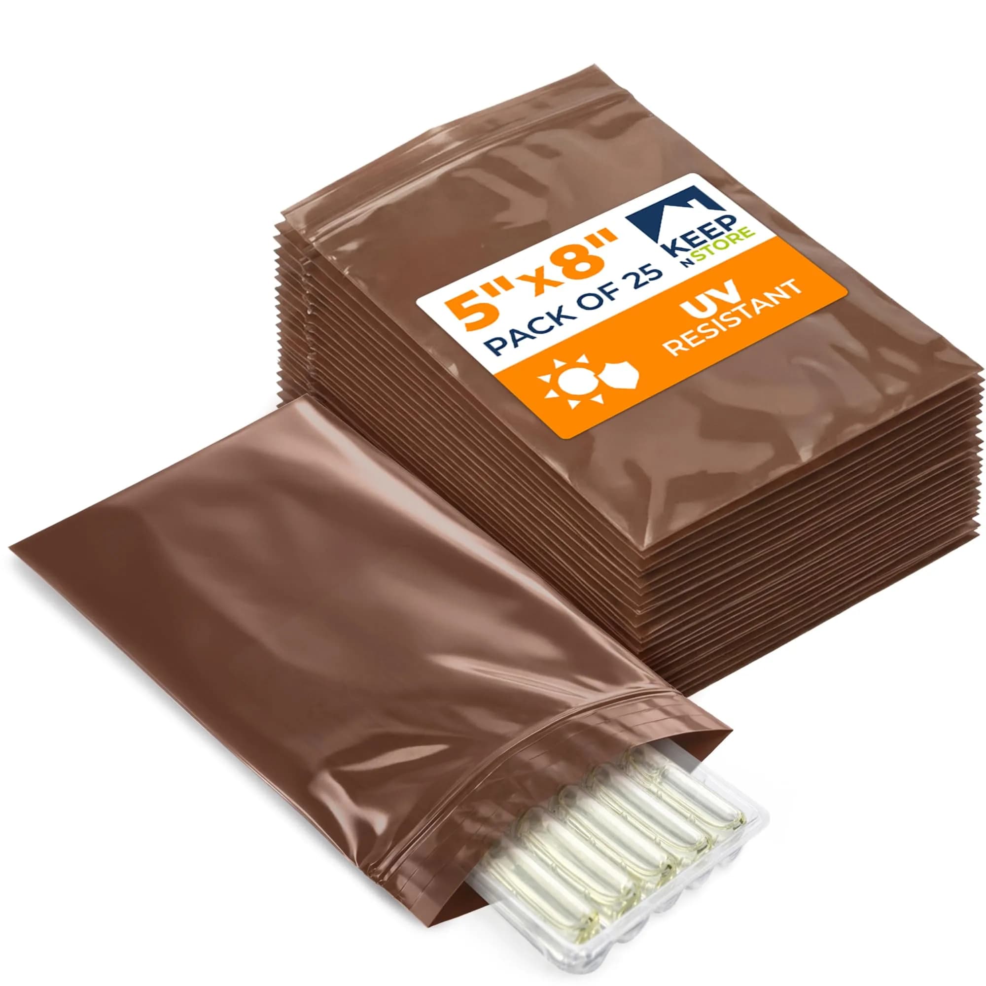 Keep N Store 5"x 8" UV Protective Amber Zip Bags | Heavy Duty 3 Mil Moisture-Resistant Storage — Amber