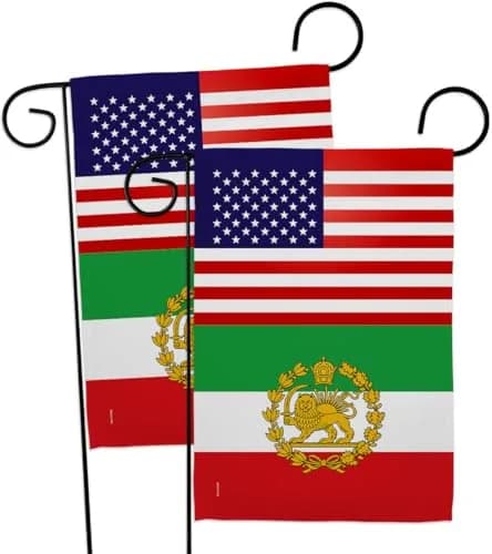Iranian Flag USA Iran Lion Sun American Flag 13" x 18.5" | Historic Lion & Sun Emblem for Persian Heritage thumbnail 1
