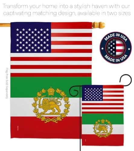 Iranian Flag USA Iran Lion Sun American Flag 13" x 18.5" | Historic Lion & Sun Emblem for Persian Heritage thumbnail 4