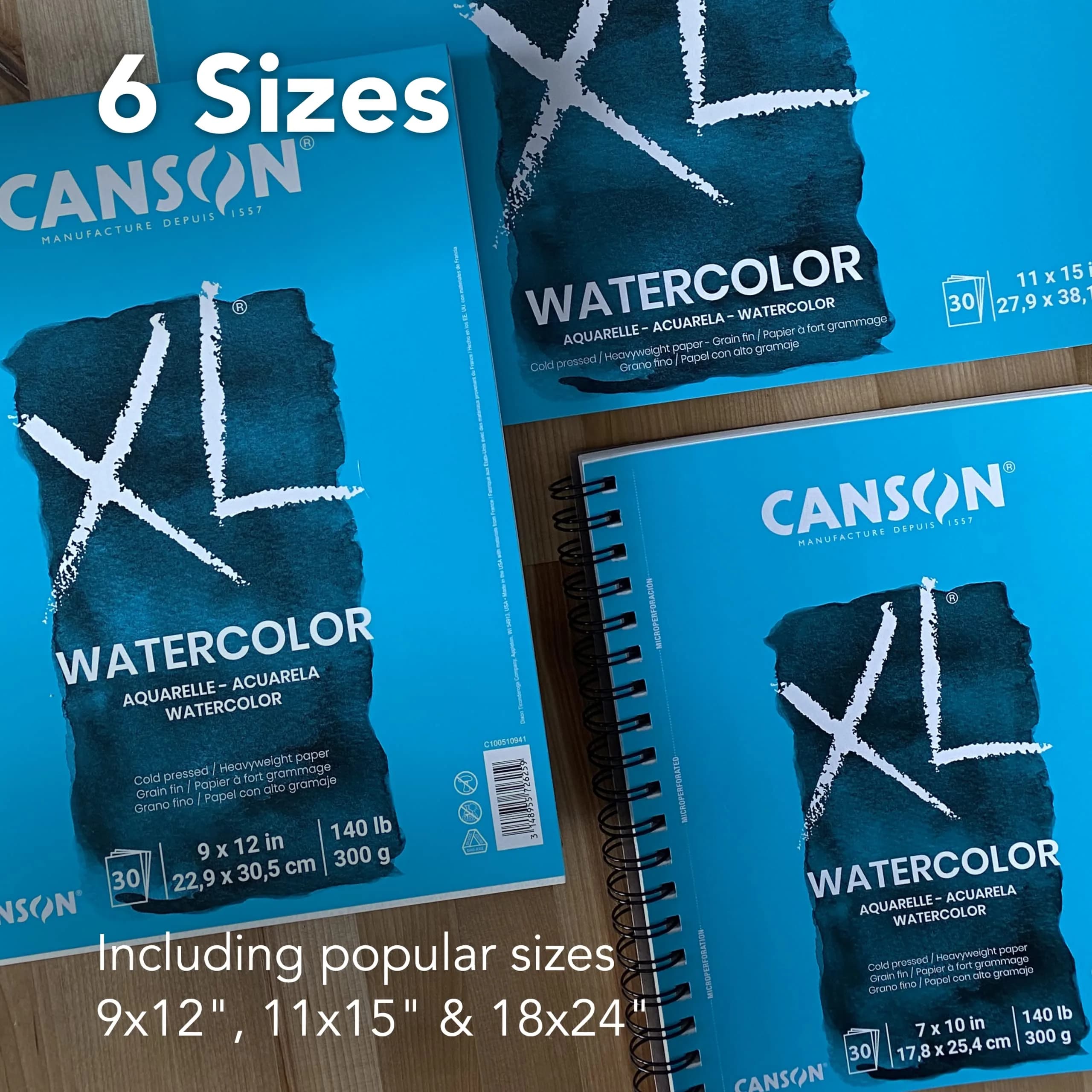 Canson XL Watercolor Paper Pad 9" x 12" 30 Sheets/Pad, 3 Pads | 140 lb (300 gsm) Cold Press Paper for Mixed Media Art - view 4