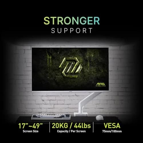 MSI MAG MT201W Heavy Duty Single Monitor Stand Arm Supports 17-49" | Adjustable Spring Mount, VESA Compatible, Clamp & Grommet, Black thumbnail 3