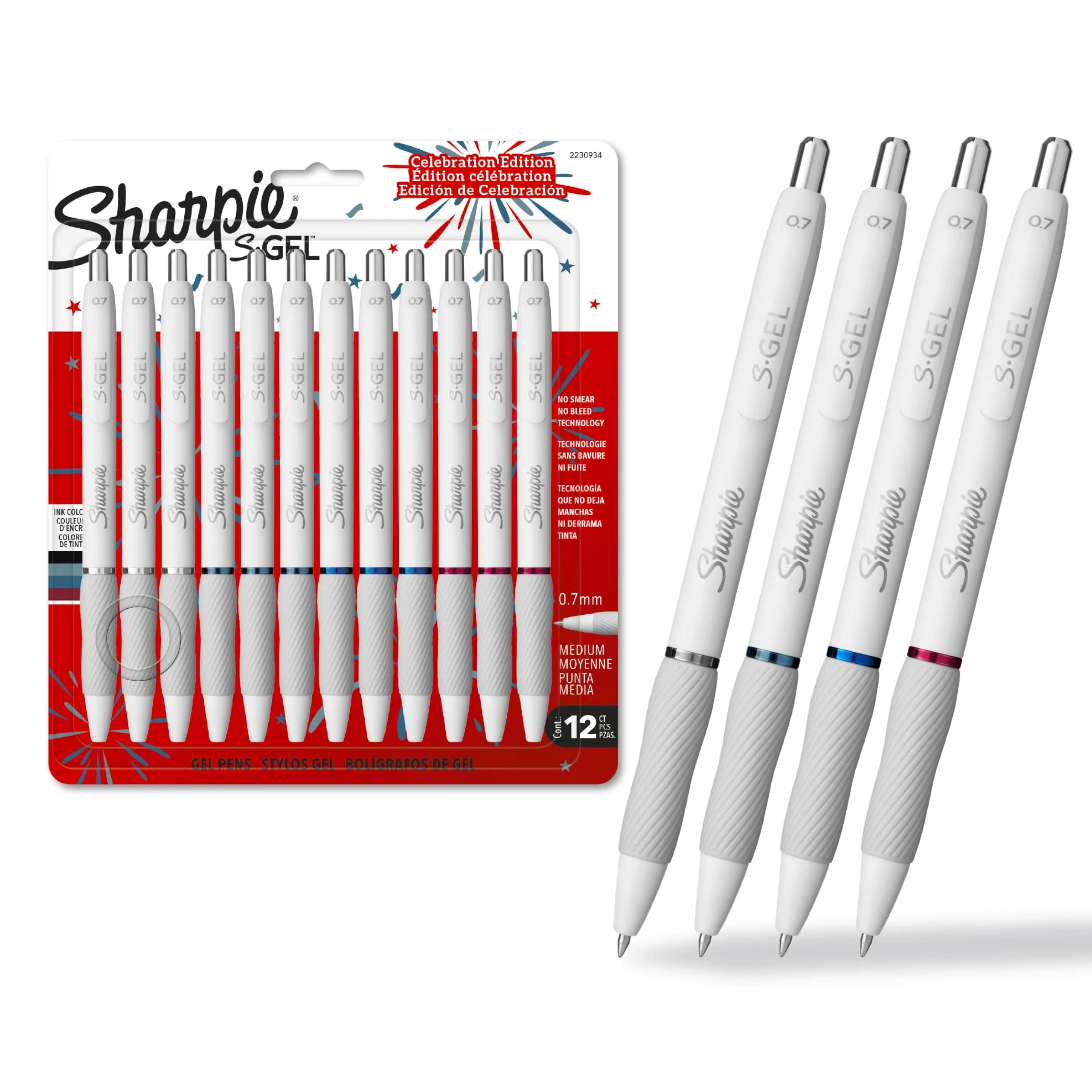 Sharpie S-Gel Pens, Pearl White Body, Fashion Barrel, Medium Point (0.7mm), Colorful Ink, 12 Count | Smooth Ink Flow Writing Instrument - main product image