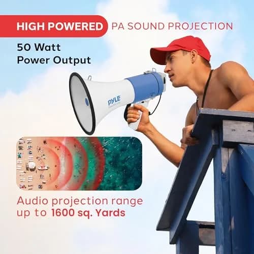 Pyle Portable Megaphone Speaker PA Bullhorn 50W | 1200 Yard Range, Siren, Adjustable Volume thumbnail 2