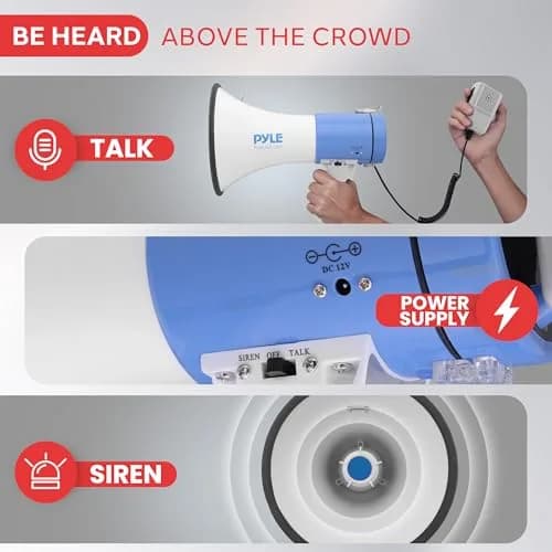 Pyle Portable Megaphone Speaker PA Bullhorn 50W | 1200 Yard Range, Siren, Adjustable Volume thumbnail 3