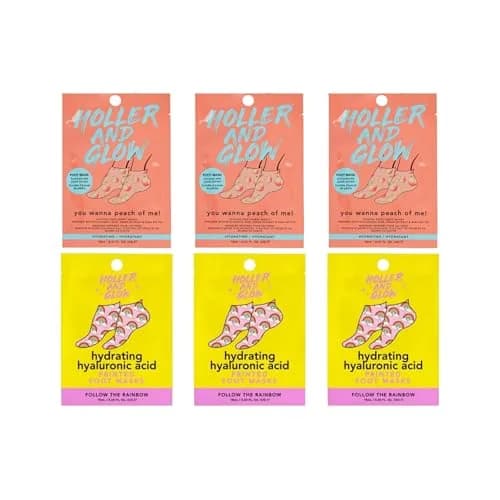 Holler & Glow Printed Foot Mask Variety Pack - Hydrating Socks, 6 Count | Fun Prints & Nourishing Ingredients thumbnail 1