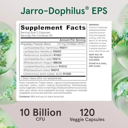 Jarrow Formulas Jarro-Dophilus EPS Probiotic Capsules 240 Count (120 Count Pack of 2) | Digestive Health Support with 10 Billion CFU thumbnail 6