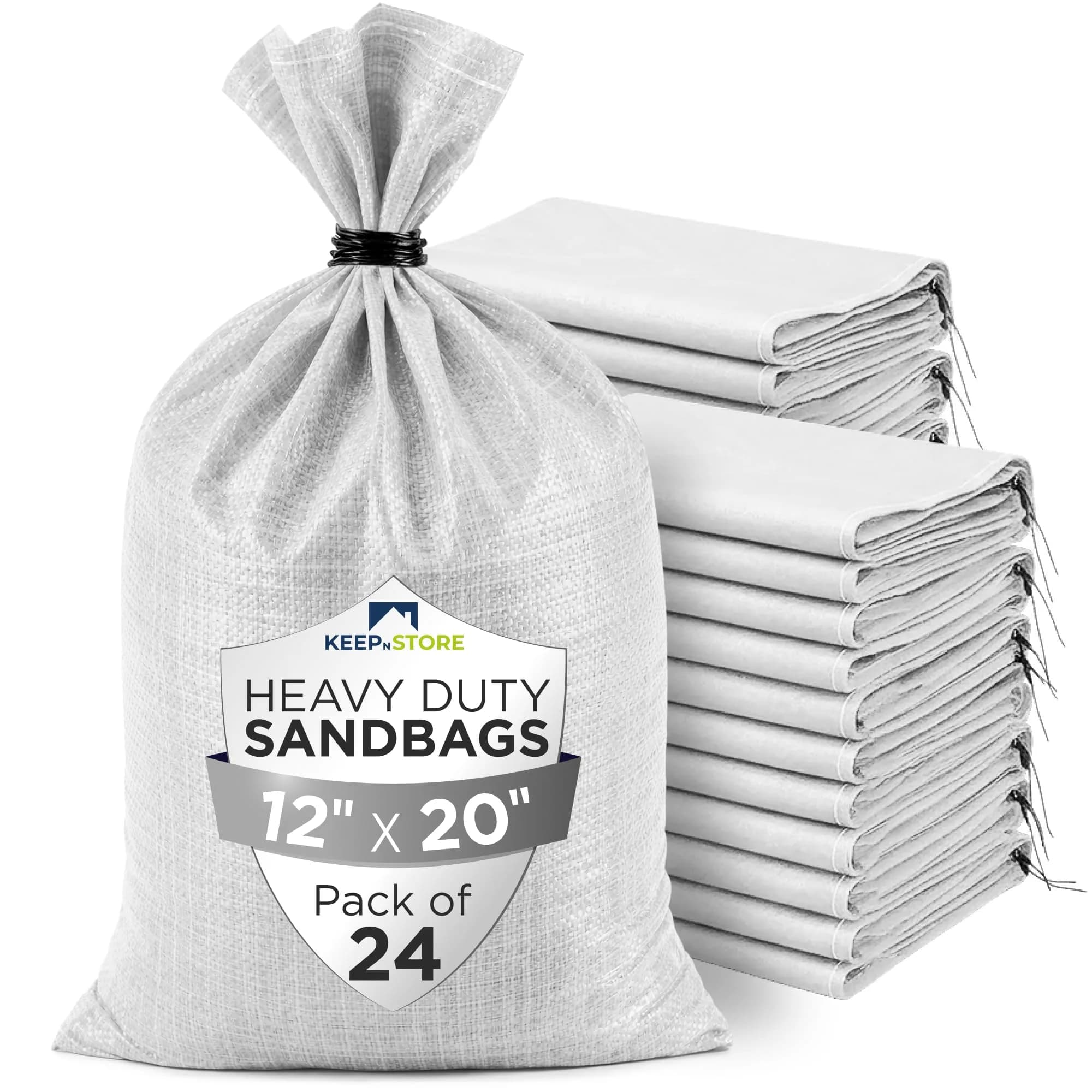 Keep N Store Heavy Duty Sand Bags Pack of 24 | Flood Control & Industrial Use, 12x20 inches, 25 Pounds — 12"W x 20"L