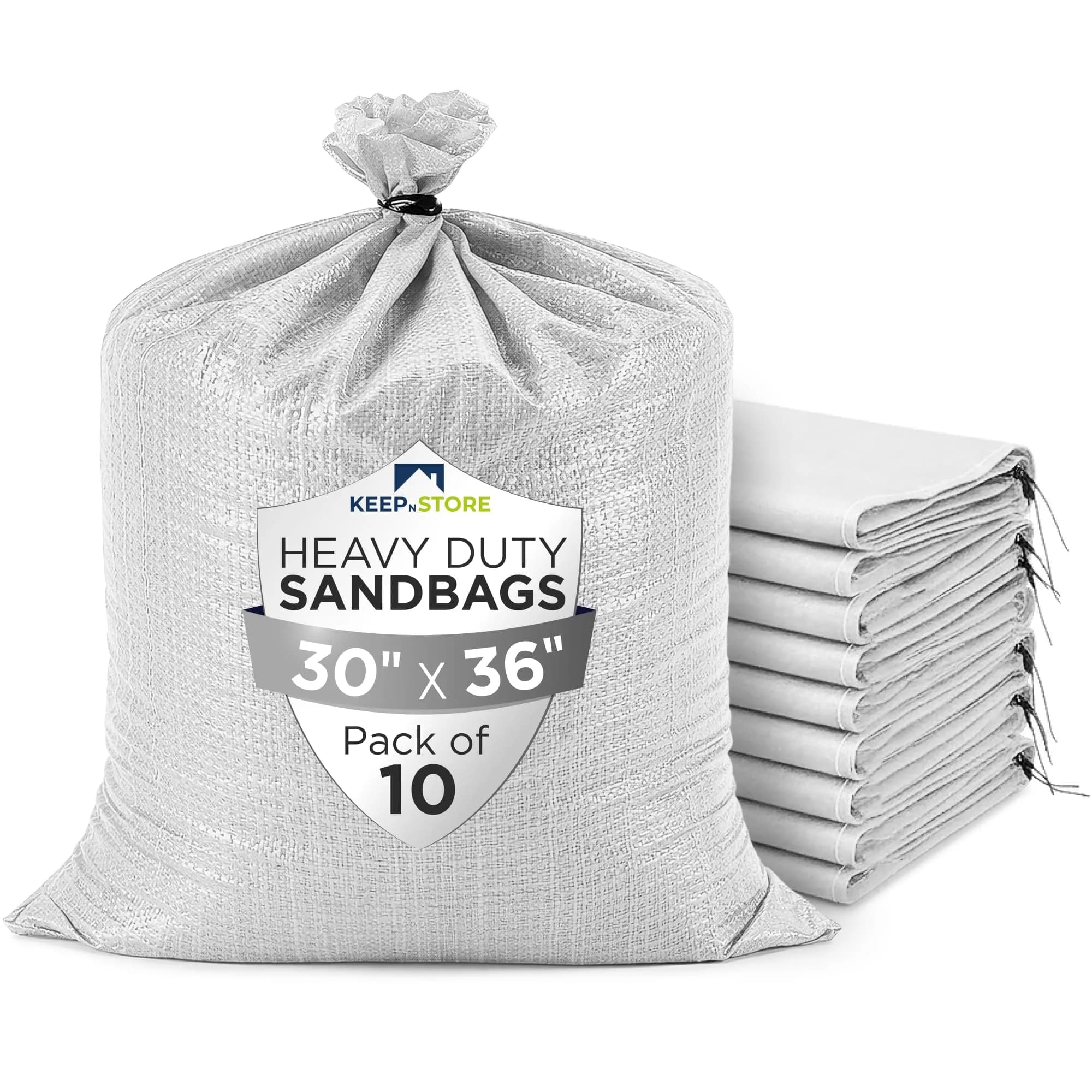 Keep N Store Heavy Duty Sand Bags 30x36 inches (10-Pack) | Flood Control & Weight Ballast — White