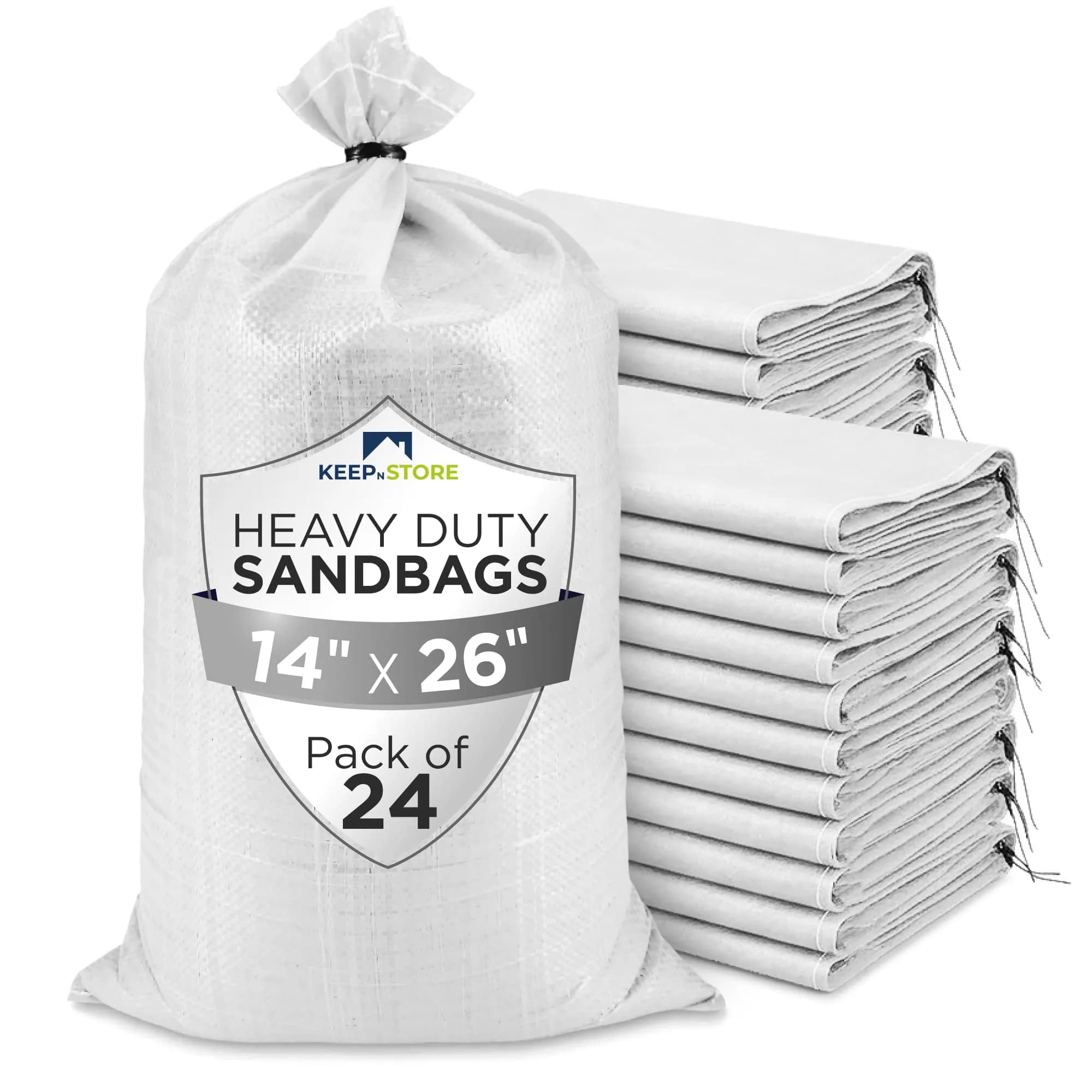Keep N Store Heavy Duty Sand Bags Pack of 24 | Flood Control & Industrial Use, 14x26 inches, 50 lbs — 14"W x 26"L