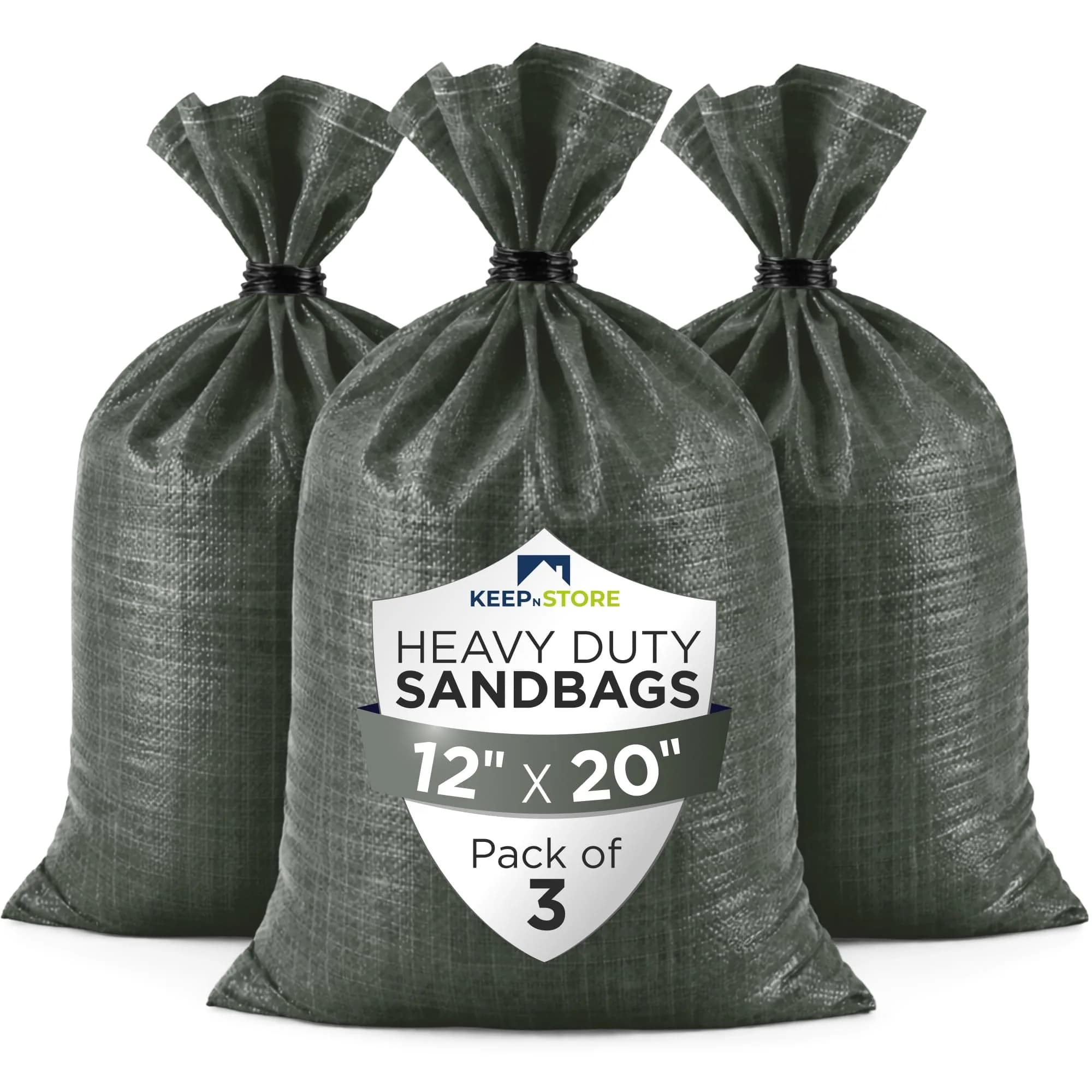 Keep N Store Heavy Duty Sand Bags Pack of 3 | 12x20 inches, 25 lbs, UV Protected, Fillable for Flood Control - main product image