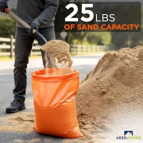 Keep N Store Heavy Duty Sand Bags Pack of 10 | 12x20 inch, 25 lb Capacity, UV Protected, Fillable with Ties, Bright Orange thumbnail 4