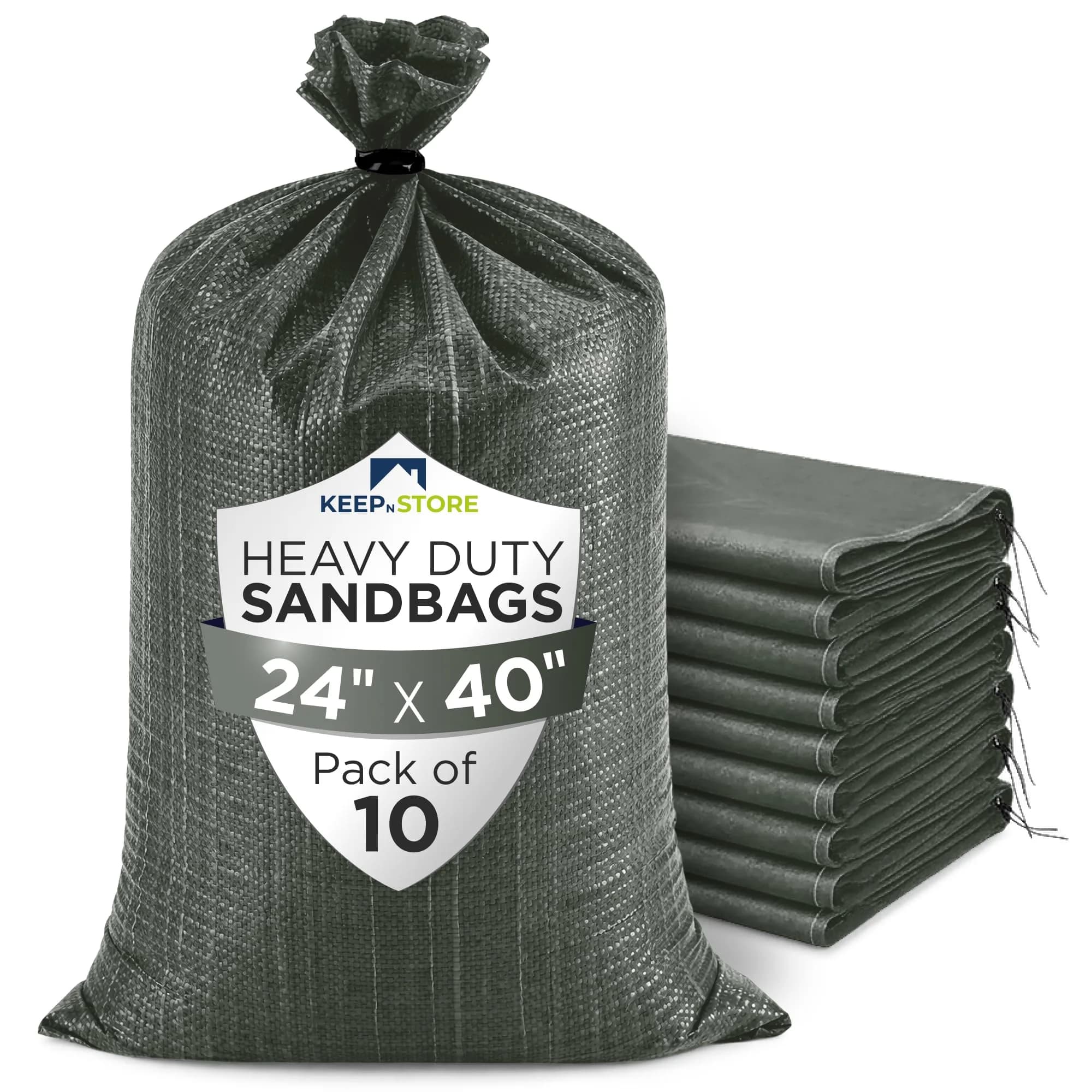 Keep N Store Heavy Duty Sand Bags Pack of 10, Army Green 24x40 inches | UV Protection 1600 Hours - main product image
