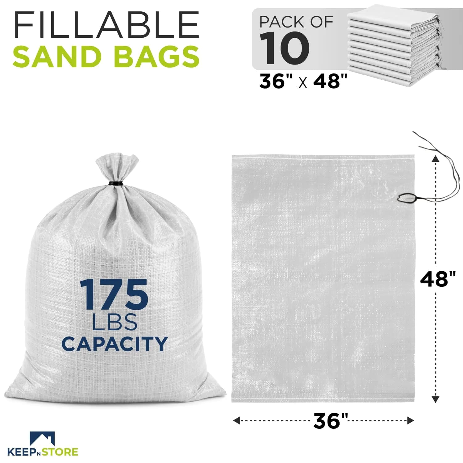 Keep N Store Heavy Duty Sand Bags Pack of 10, 36x48 inches (91.44x121.92 cm) | Flood Control & Weight Bags thumbnail 2