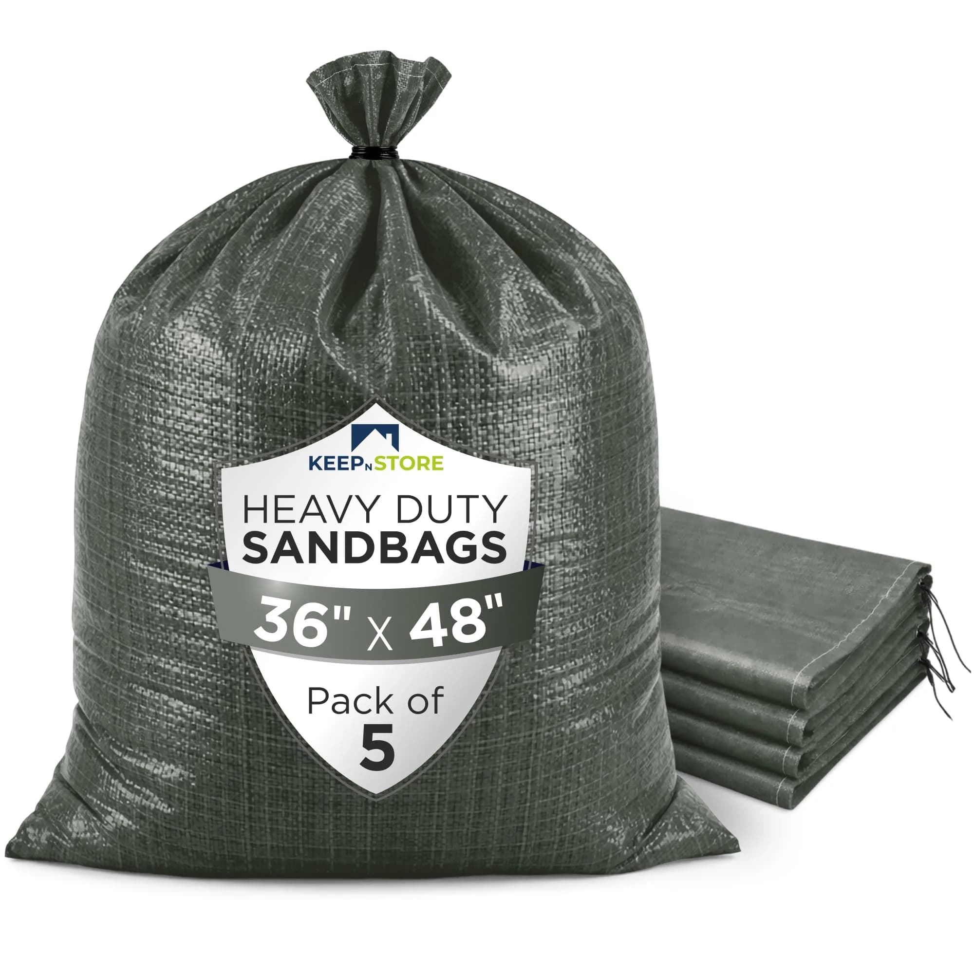 Keep N Store Heavy Duty Sand Bags Pack of 5, 10x14 inches (25.4x35.6 cm) | UV Protection, Flood Control — Army Green / 36"W x 48"L