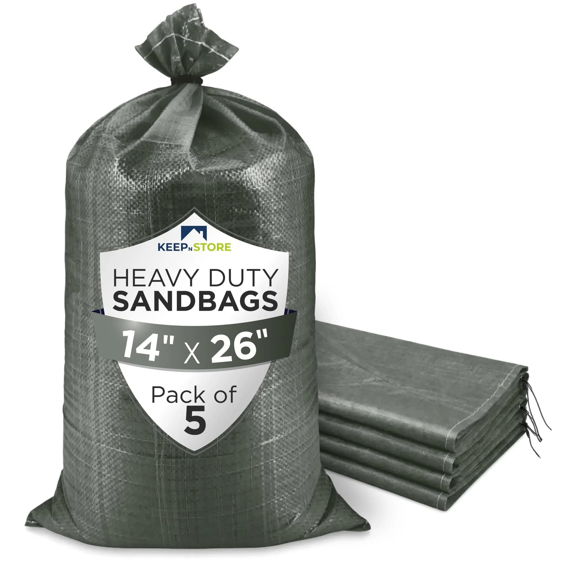 Keep N Store Heavy Duty Sand Bags Pack of 5, Army Green 14x26 inches | Flood Control & Weight Bags — Army Green