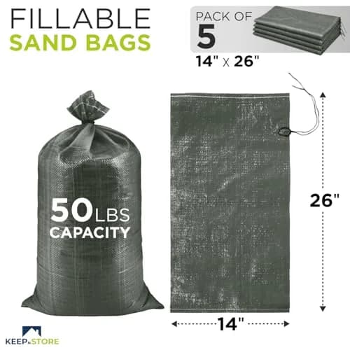 Keep N Store Heavy Duty Sand Bags Pack of 5, Army Green 14x26 inches | Flood Control & Weight Bags thumbnail 2