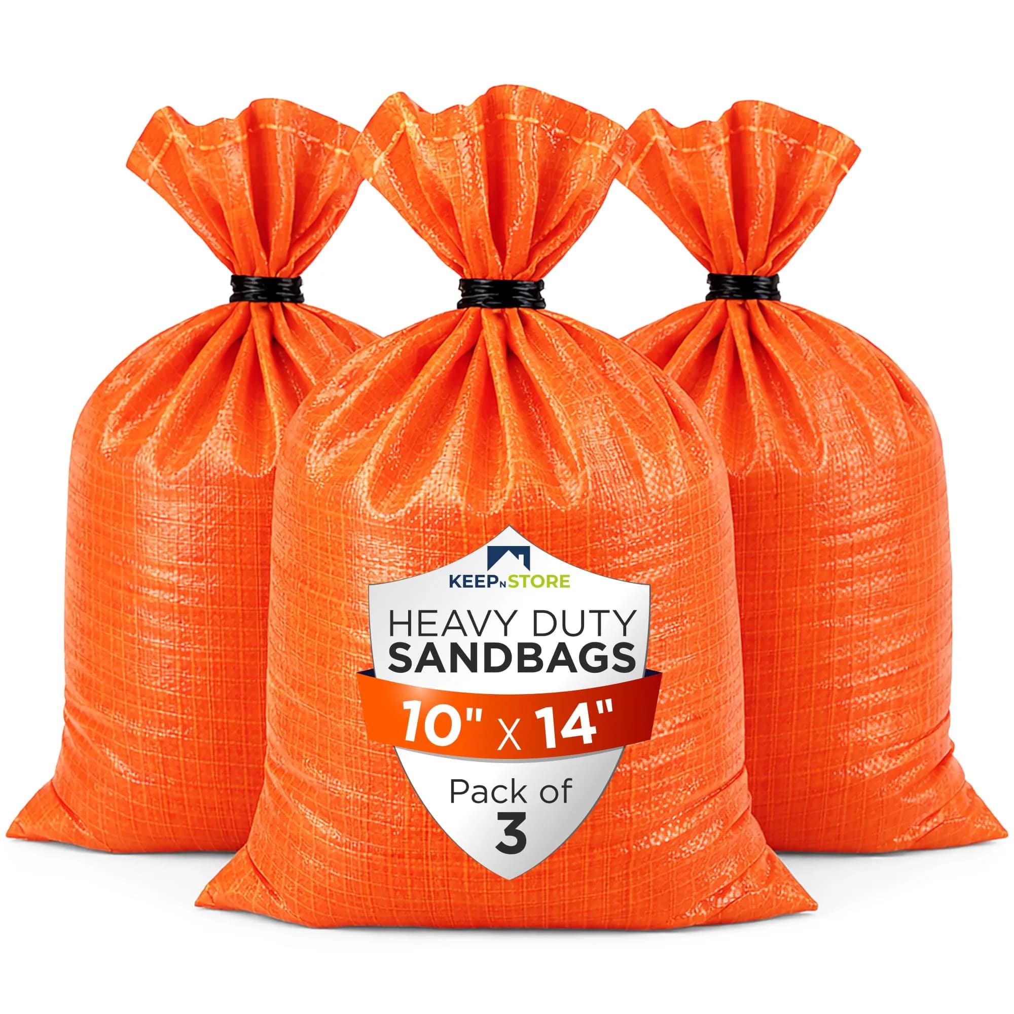 Keep N Store Heavy Duty Sand Bags Pack of 3, Bright Orange Empty Sandbags 61cm x 102cm (24x40 inches) | UV Protected Woven Polypropylene for Flood Control & Weight — 10"W x 14"L