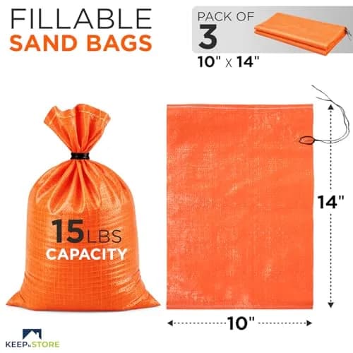 Keep N Store Heavy Duty Sand Bags Pack of 3, 10x14 inches (25.4x35.6 cm) — UV Resistant Woven Polypropylene for Flood Control & Weight thumbnail 2